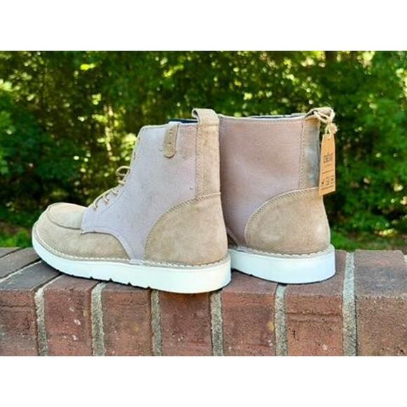 Crevo Mens Size 11.5 Suede Canvas Lace Up Boots Beige Tan Memory Foam Cushioned main image 9